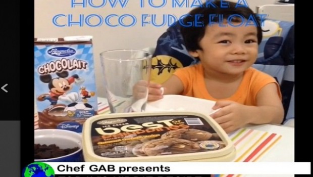 3-year old Making Choco Fudge Shake
